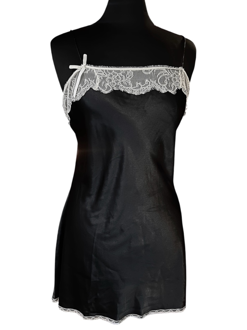 VS Vintage Black Satin Chemise Lace Trim